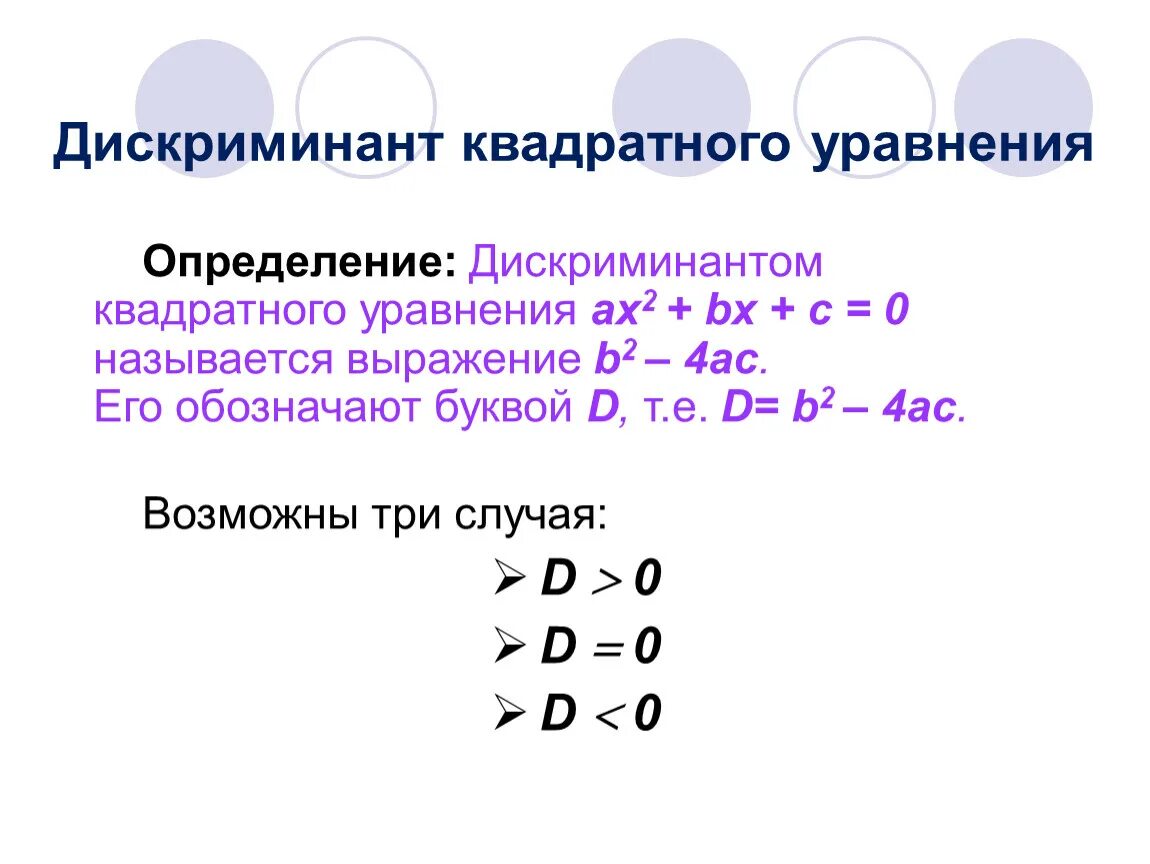 Дискриминант. Дискриминант квадратного управления. Дискриминант квадратного уравнения. Определение дискриминанта квадратного уравнения.