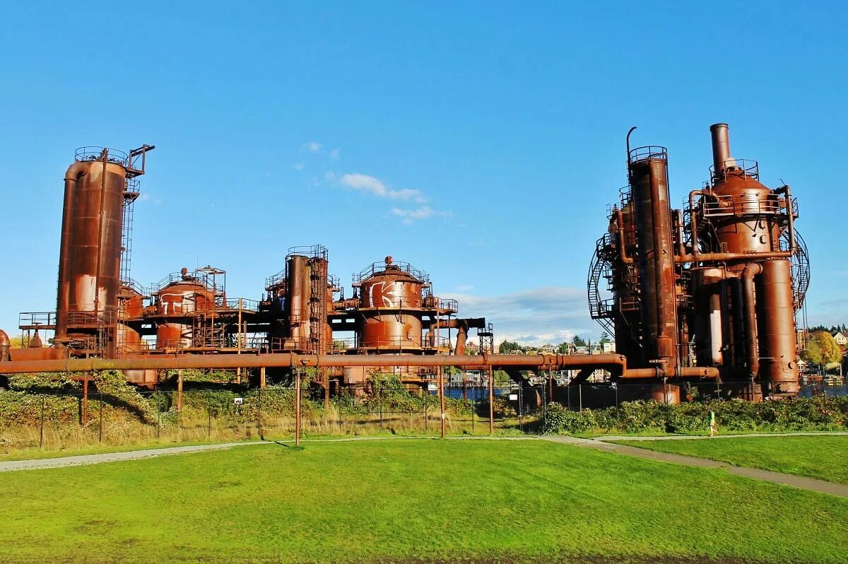 Браунфилд парк. Gasworks. Brownfield works. Gas works Park in Seattle:.