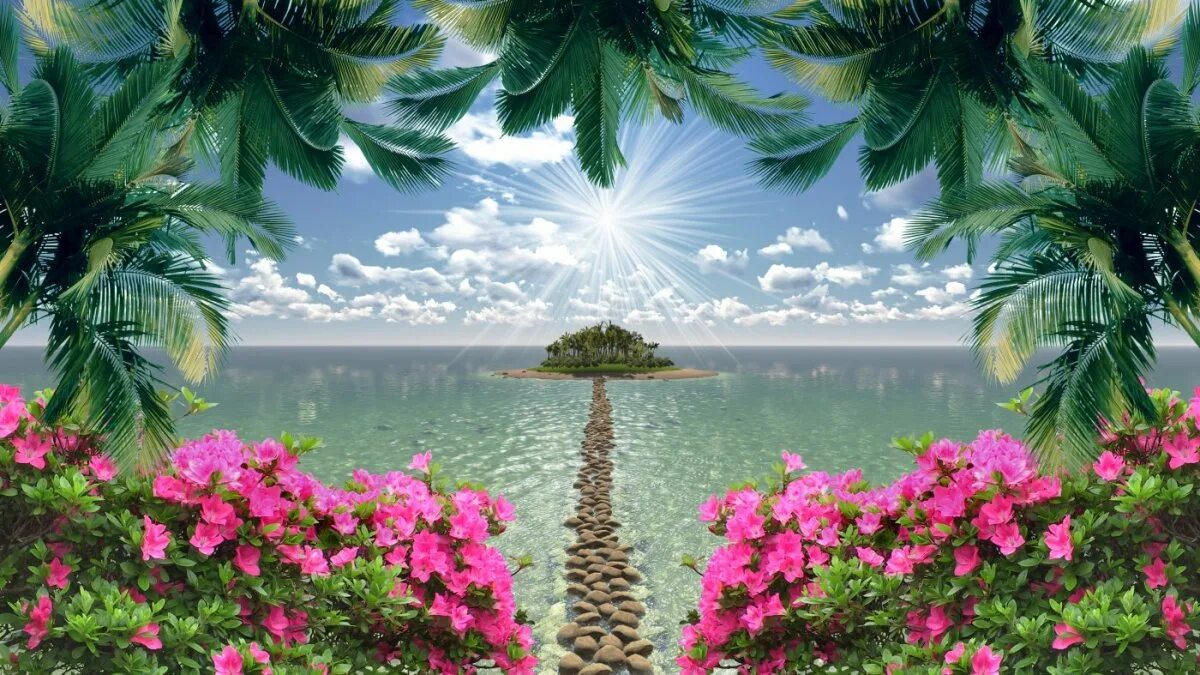 Красивая открытка рай. Лето море цветы. Рай на щемл. Райские пейзажи природы. Рай на земле.