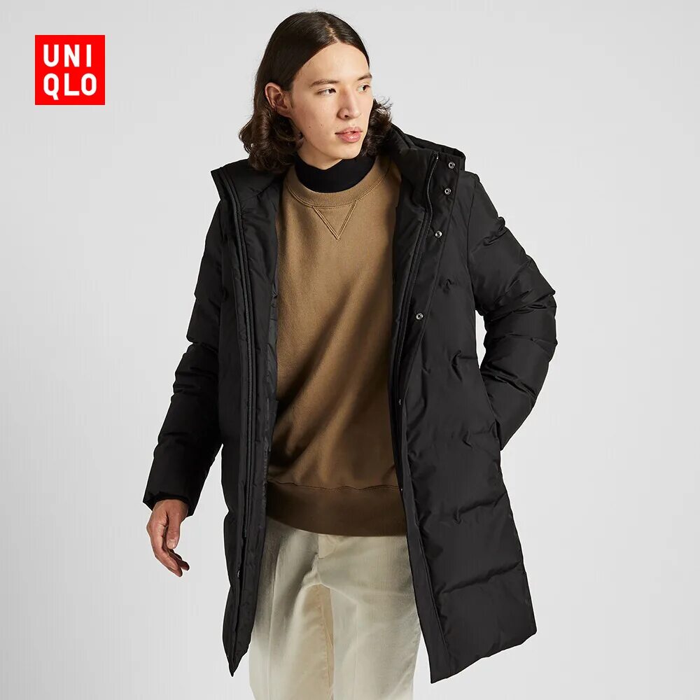 Юникло верхняя одежда. Мужское пуховое пальто uniqlo. мужской пуховик юникло черный. uniqlo hybrid куртка. uniqlo hybrid куртка женская зимняя.