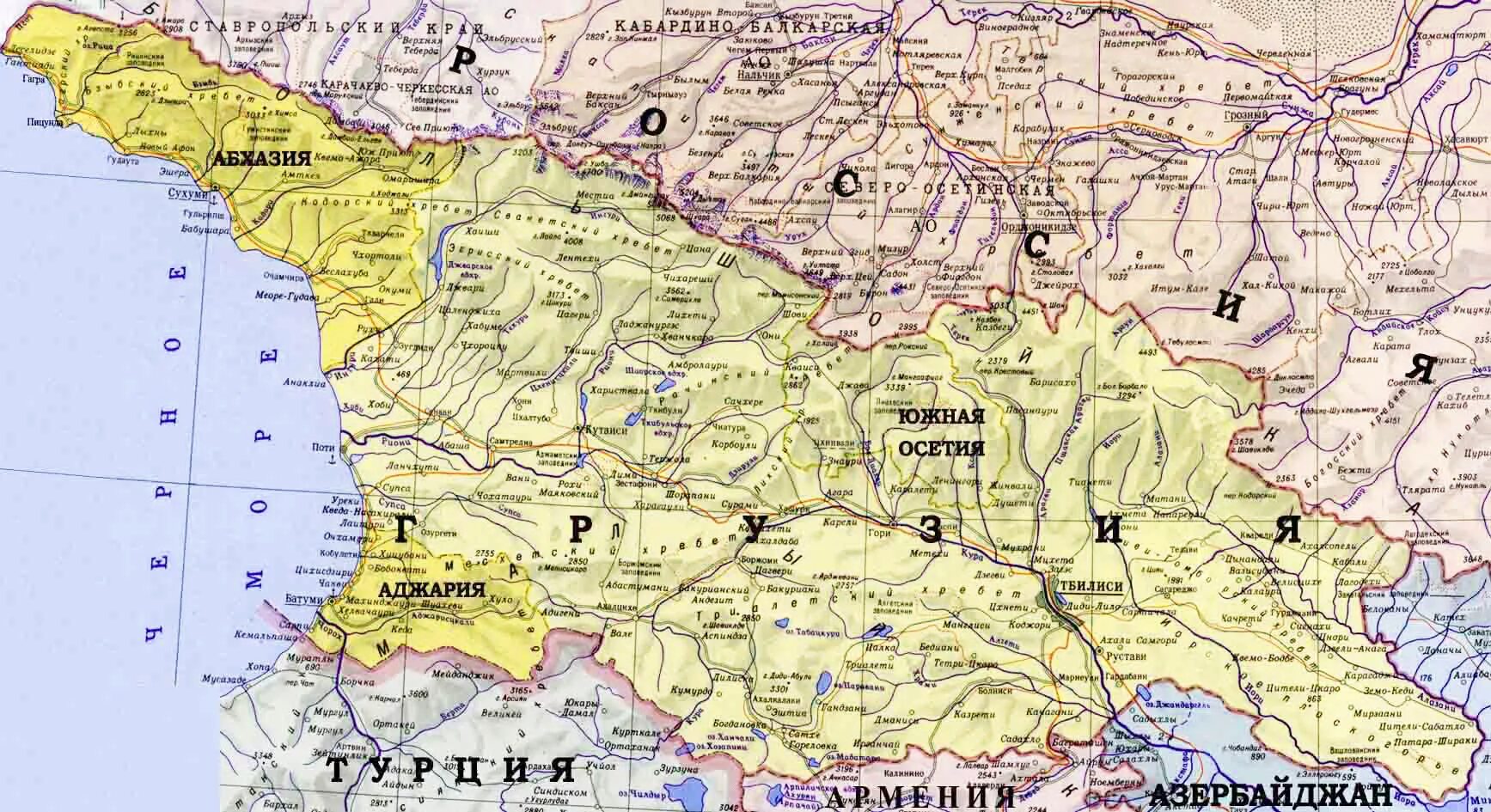 Граница России и Грузии на карте. Граница РФ С Грузией на карте. Физическая карта Грузии подробная. Грузия на политической карте.