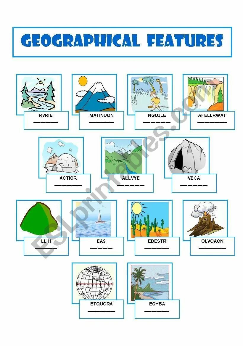 Types of outside features. Geographical features. geographical features for kids. geographical features worksheets. geographical features vocabulary.