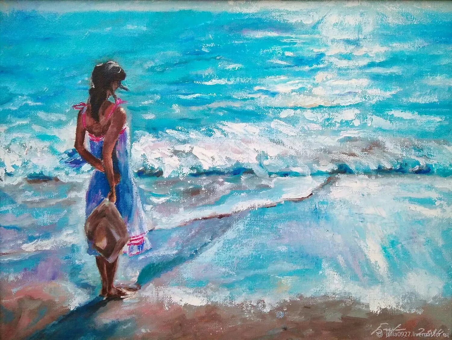 Девушка на берегу моря. Женщина и море в живописи. Маслом будет хватать