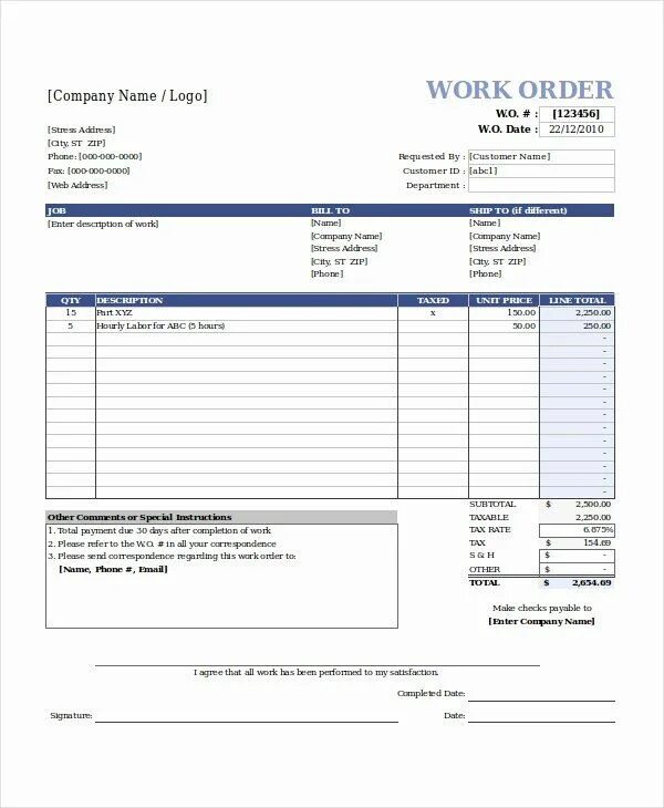 Order pdf. Work order бланк. Work order form Template. Ворк ордер что такое. Order offer шаблон.