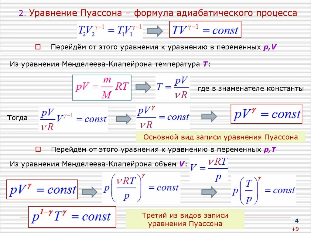 Уравнение Пуассона для адиабатного. Уравнение адиабатного процесса формула. Адиабатический процесс формула. Вывод формулы адиабаты. T2 t1 изменение температуры