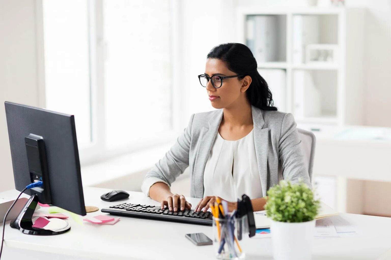 Is she on the computer