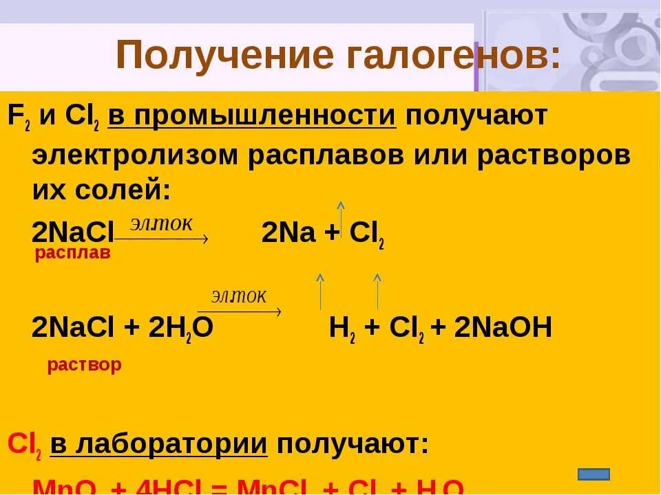 Соединение металлов с галогенами. Лабораторный способ получения галогенов. Как получают галогены. Получение галогенов. Получение галогенов электролизом.