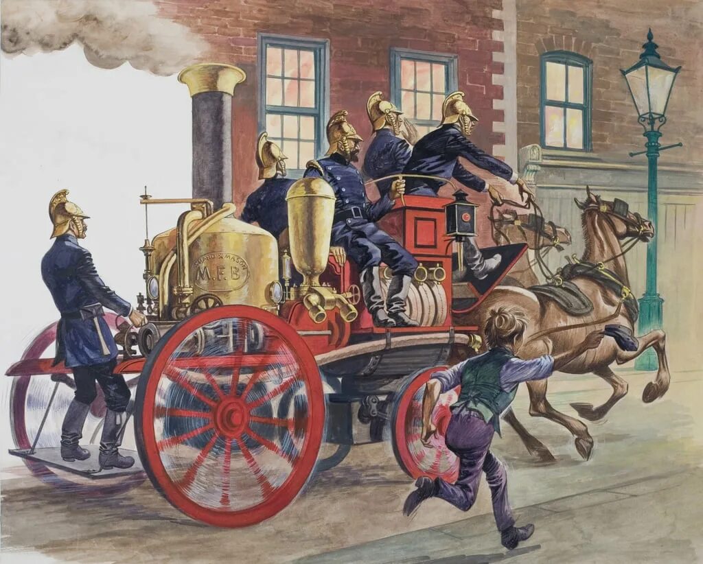 Первая пожарная команда. Пожарная машина Вандерберг 1901. Пожарная охрана 19 век. Пожарные в древности. Первые пожарные.
