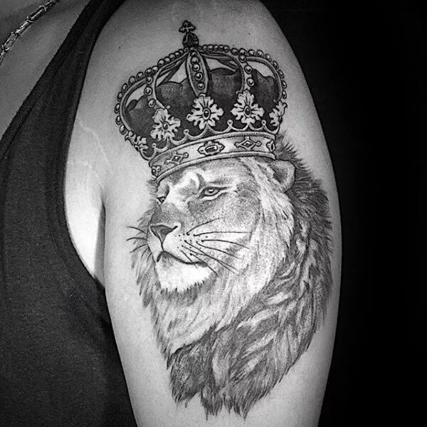 Lion and Crown Tattoo on Man's Back