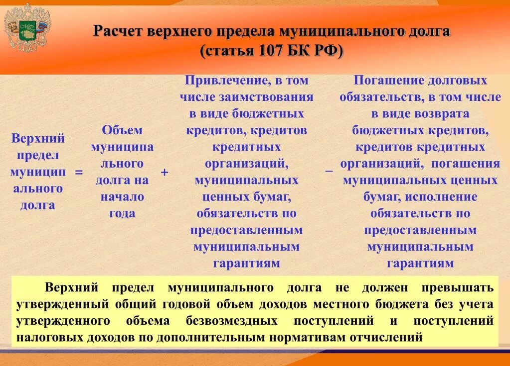 Пример расчёта предельного муниципального долга. Верхний предел муниципального долга расчет. Предельный объем муниципального долга. Верхний предел внутреннего муниципального долга. Предельный размер долга