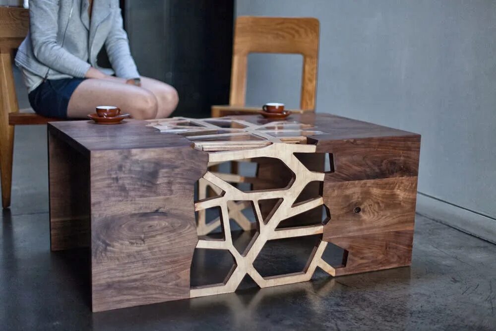 Необычные журнальные столики из дерева. Кофейный столик coffee table elledue. Столик из фанеры. Стол из фанеры. Параметрическая скамейка "bench w2".