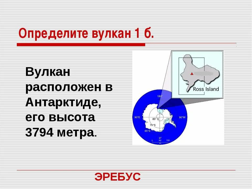 Вулкан Эребус на карте. Вулкан Эребус расположен в Антарктиде. Вулкан Эребус координаты. Где находится вулкан Эребус.