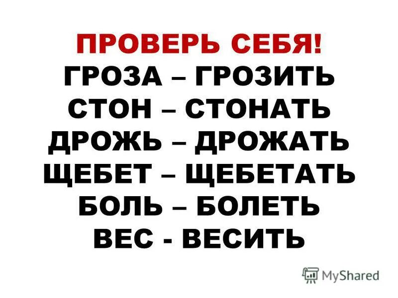 Корм кормить звон звонить. Гроза однокоренные слова.