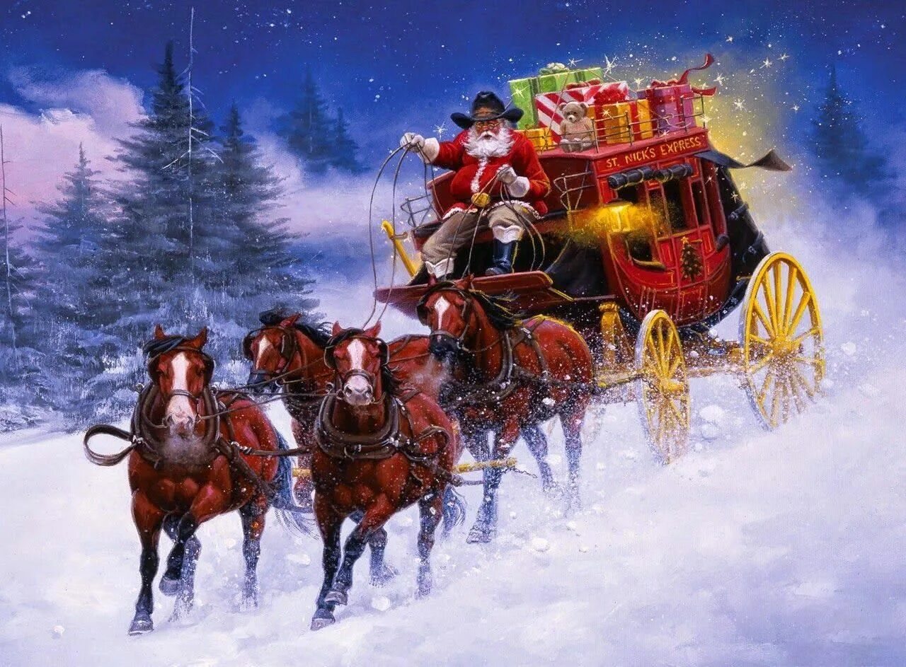 Новый годом все случится. Джек Соренсон художник. Картины Ruth Sanderson Рождество. Повозка Деда Мороза.