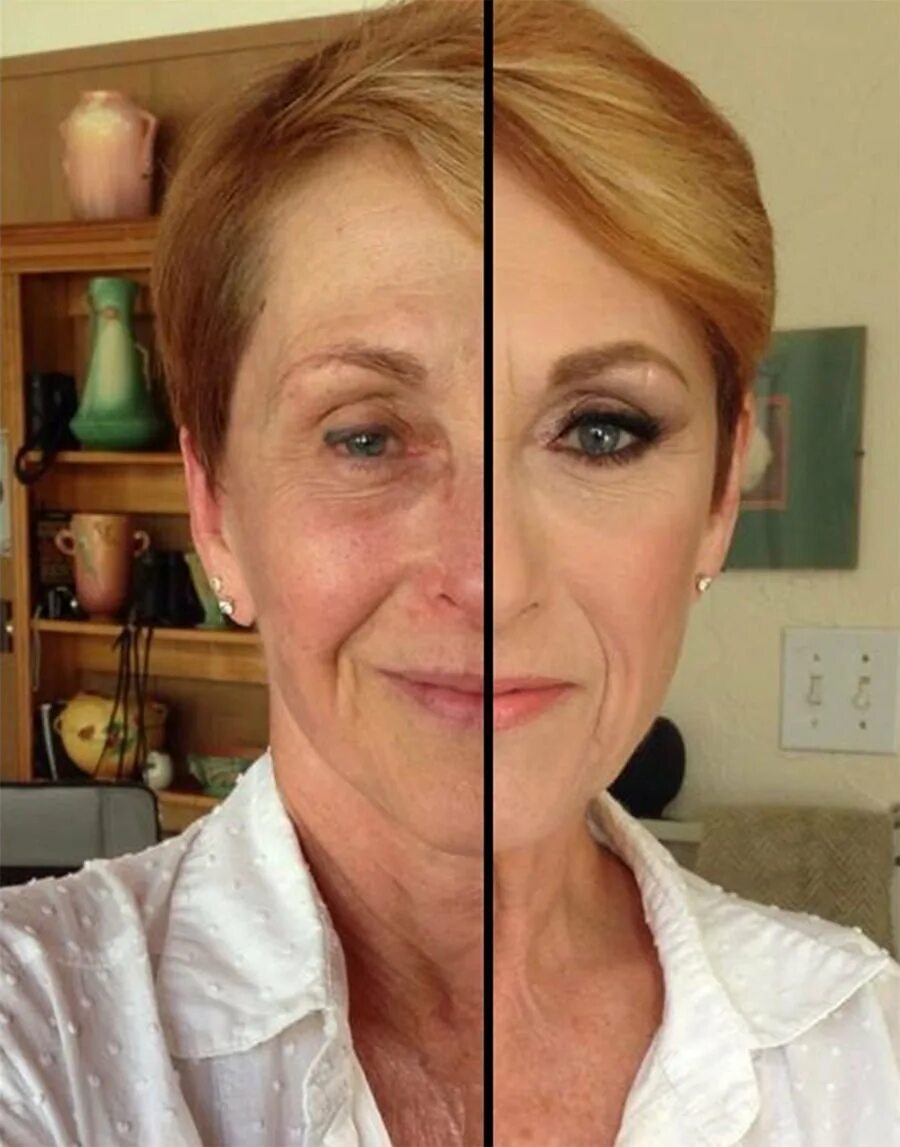 Возрастной макияж. Лифтинг макияж для нависшего века. Макияж для возрастных женщин.