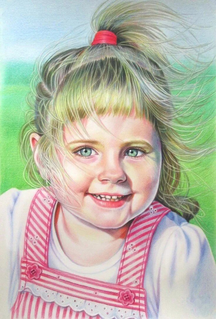 Детские портреты цветными карандашами. Портрет цветными карандашами. Портрет девочки. Рисование цветными карандашами.