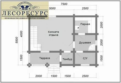 Проект бани с кухней и комнатой