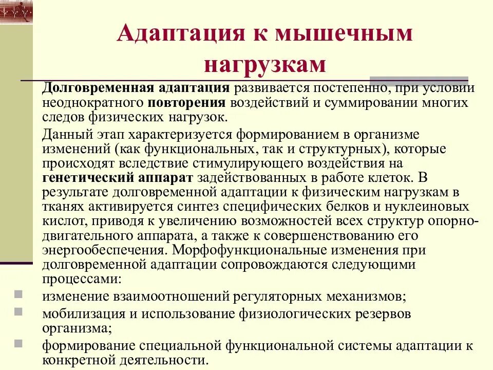 Адаптация является результатом. Адаптация к мышечной деятельности. Адаптация к физическим нагрузкам. Адаптация к мышечным нагрузкам физиология. Стадии адаптации организма к физическим нагрузкам.