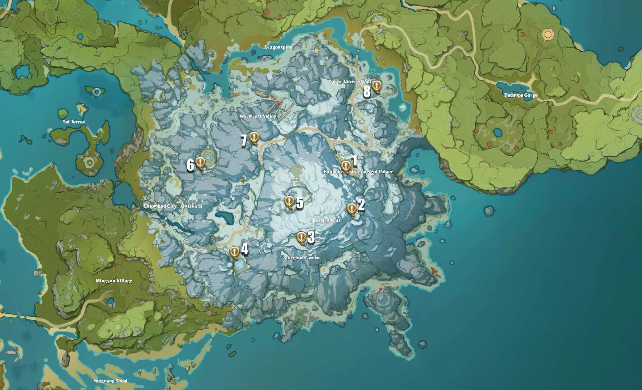 Второй третий фрагменты. Карта драконьего хребта Genshin Impact. Драконий хребет Геншин Импакт. Драконий хребет Геншин Импакт карта. Расположение всех табличек на Драконьем хребте.