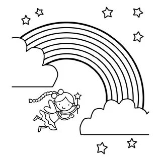 Раскраска Фея и радуга распечатать или скачать