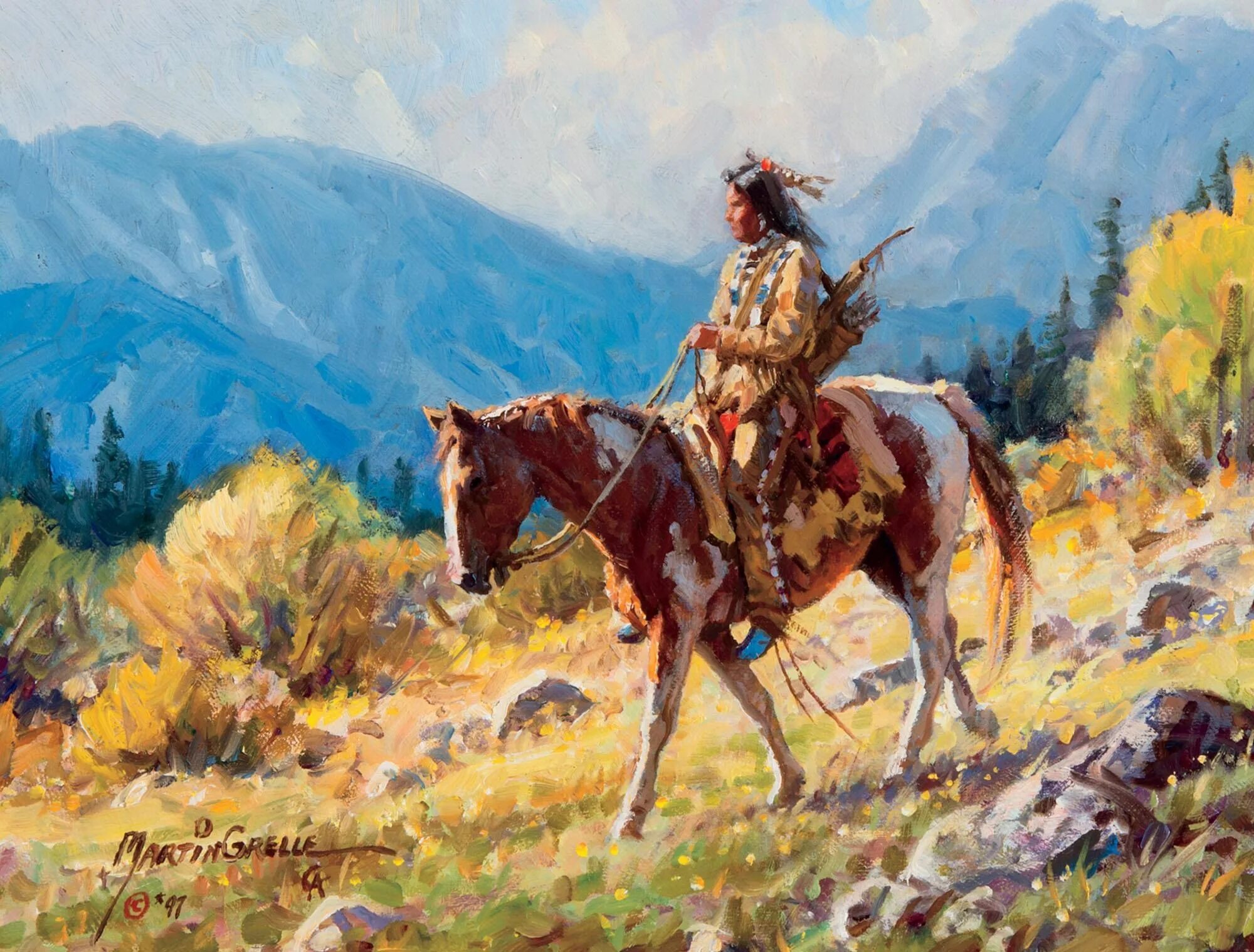 Martin Grelle картины. Ковбои скалы живопись.