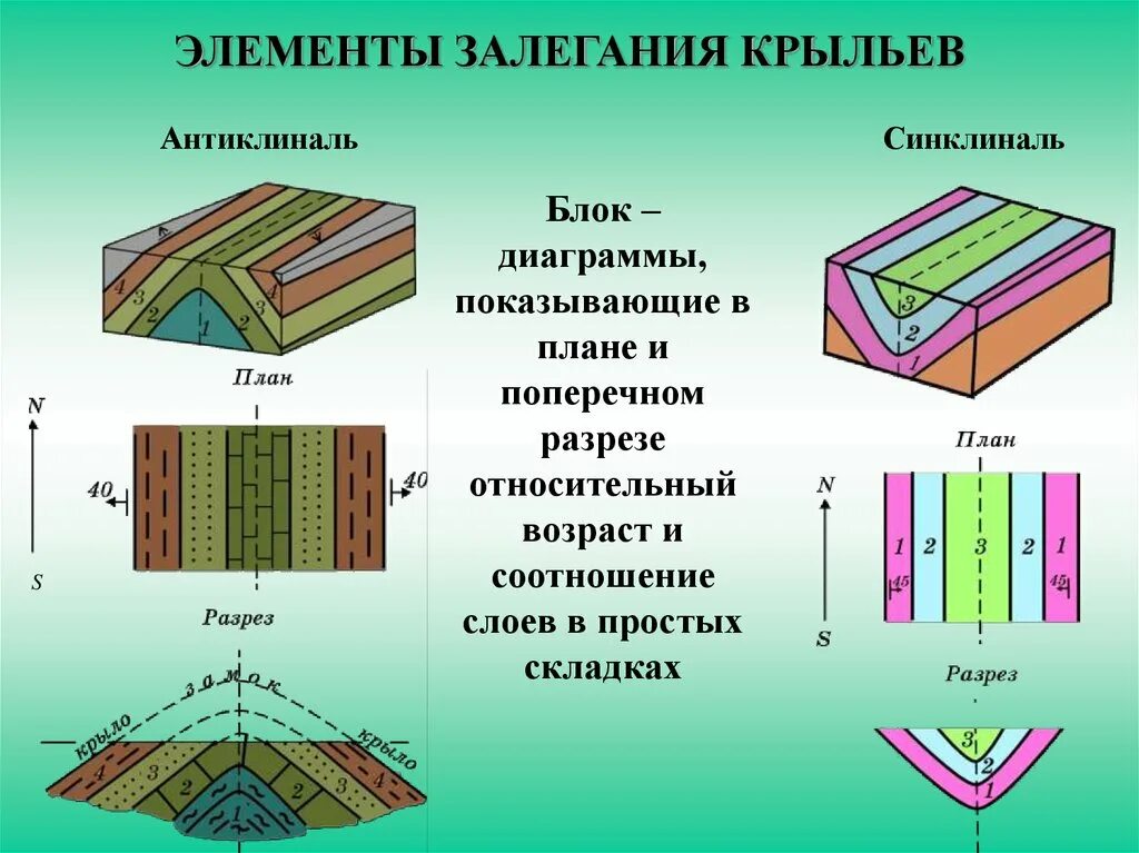 Антиклиналь синклиналь моноклиналь. Складчатые формы залегания пластов горных пород. Структурная Геология складки. Изображение складки в плане и разрезе. Слои и элементы строения