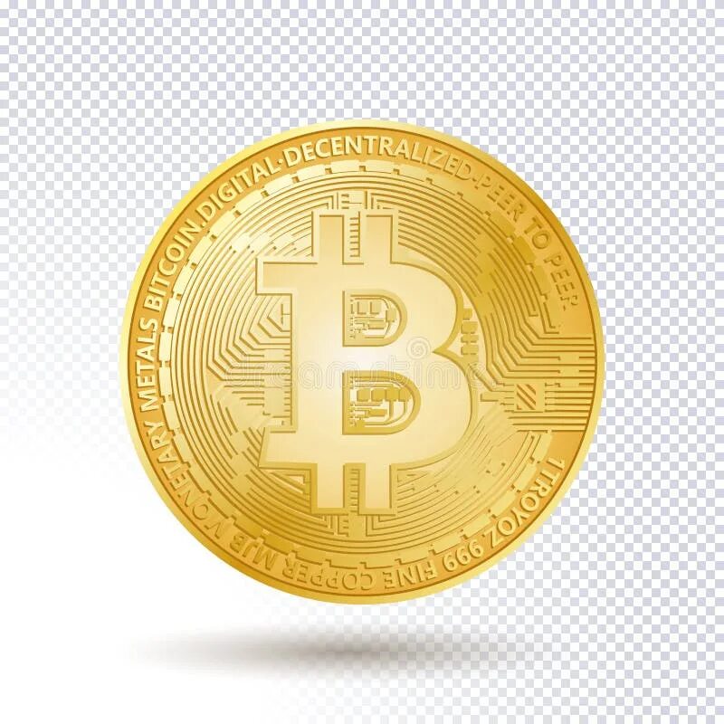 Crypto currency golden coin with black lackered bitcoin symbol on obverse isolat