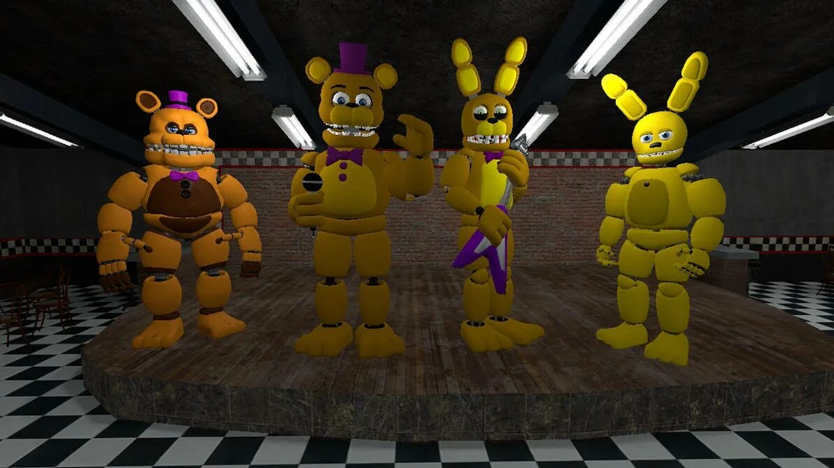 Мод fredbear s. Фредди фэмили дайнер. Спринг бонни в пиццерии. Фредбер и спринг бонни. Аниматроники фнаф спринг бонни.