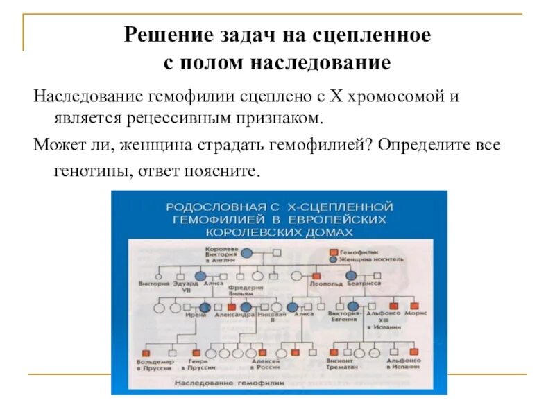 Классическая гемофилия передается как рецессивный. Решение генетических задач на сцепленное с полом наследование. Решение генетических задач по биологии на сцепленное наследование. Наследование признаков сцепленных с полом задачи. Решение задач по генетике сцепленное наследование.