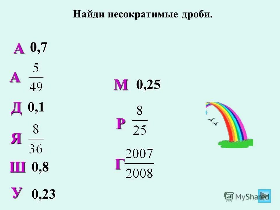 7 2 сократимая дробь. Обыкновенная несократимая дробь. Все несократимые дроби.