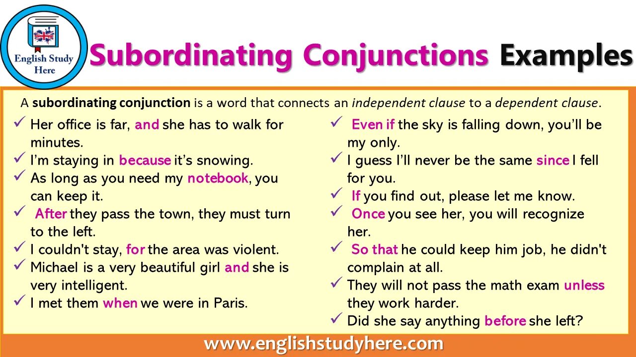 Subordinating conjunctions. Subordinating conjunctions примеры. Subordinating conjunctions examples. Conjunctions в английском языке.