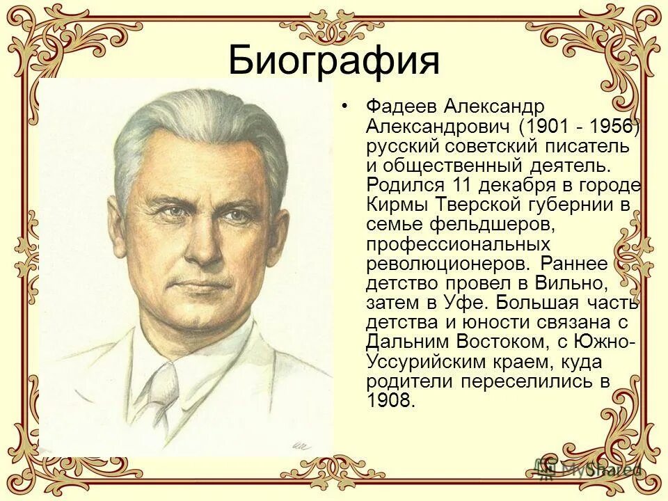 Презентация биография писателей. Портрет Фадеева. Фадеев портрет писателя.