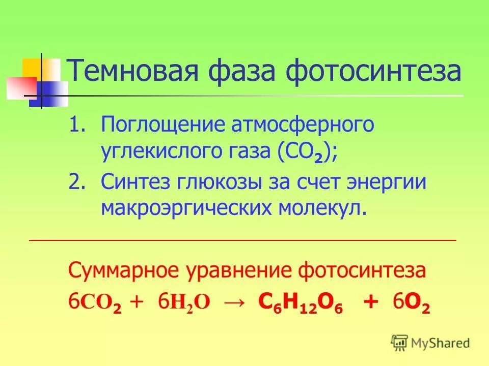 Темновая фаза синтез