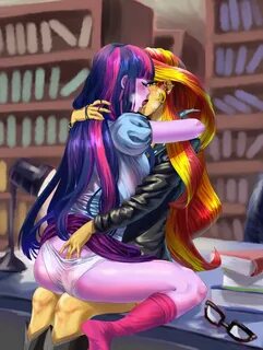 2811664 - suggestive, artist:zzugguri, sci-twi, sunset shimmer, twilight s...