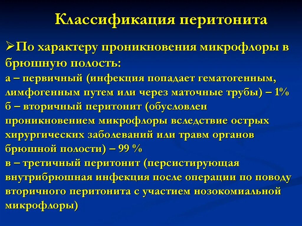 Перитонит лечение после операции. Классификация перитонита первичный вторичный третичный. классификация перитонита по характеру проникновения. первичный гематогенный перитонит.