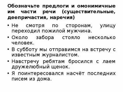 Предложения с омонимичными частями речи