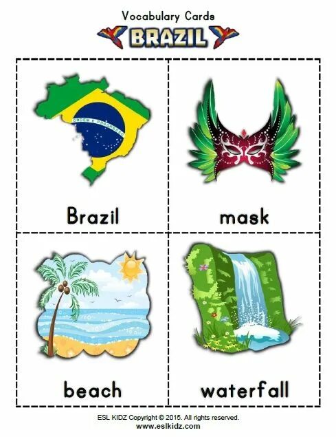 Vocabulary cards. Brazil Worksheets. About Brazil for Kids. Brazil Worksheets for Kids. Brasilia Worksheet for Kids.