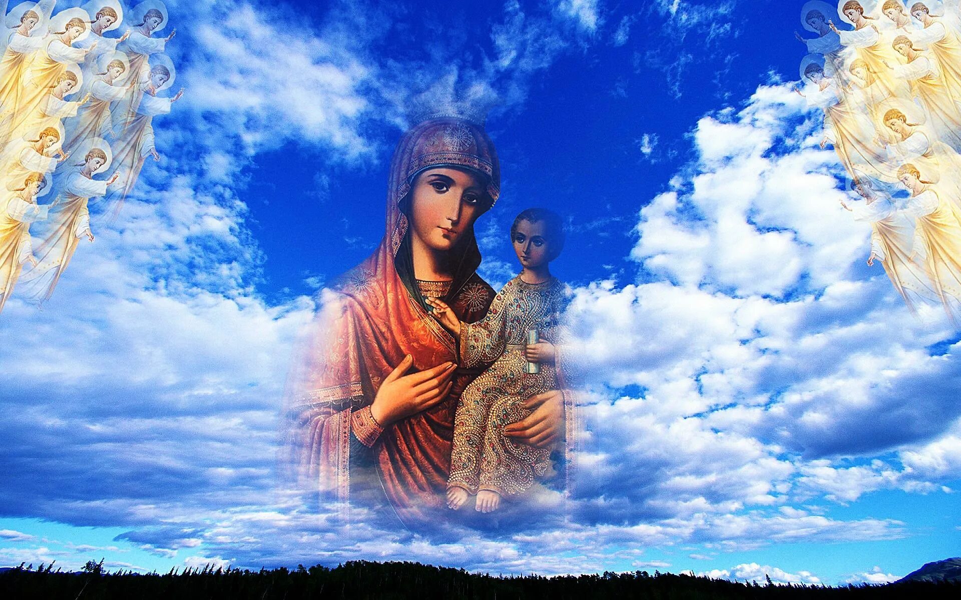 Божественно красивая картинка. Богоматерь царица Небесная. Икона Божией матери царица Небесная. Богородица в небе.
