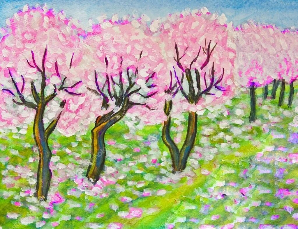 Рисование цветущие сады. Рисование Весеннее дерево. Рисование в саду цветут сады. Цветущий сад старшая группа