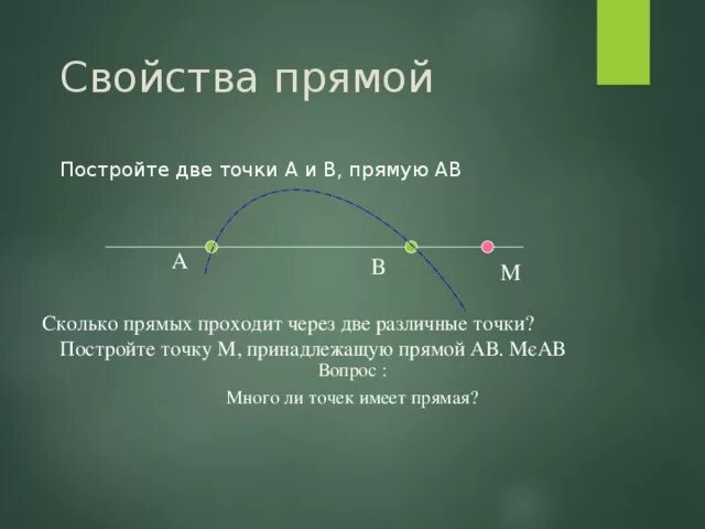 Сколько прямых можно построить через две точки. Построение прямой через две точки. Свойства прямой. Как строить прямые через две точки. Начерти прямую и поставь две точки.