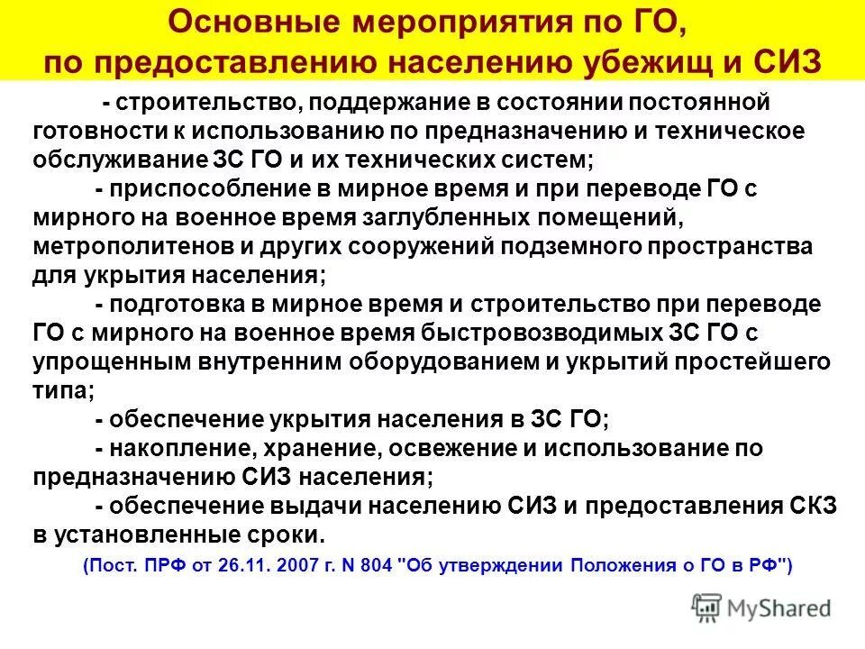 предоставление населению убежищ и средств индивидуальной защиты