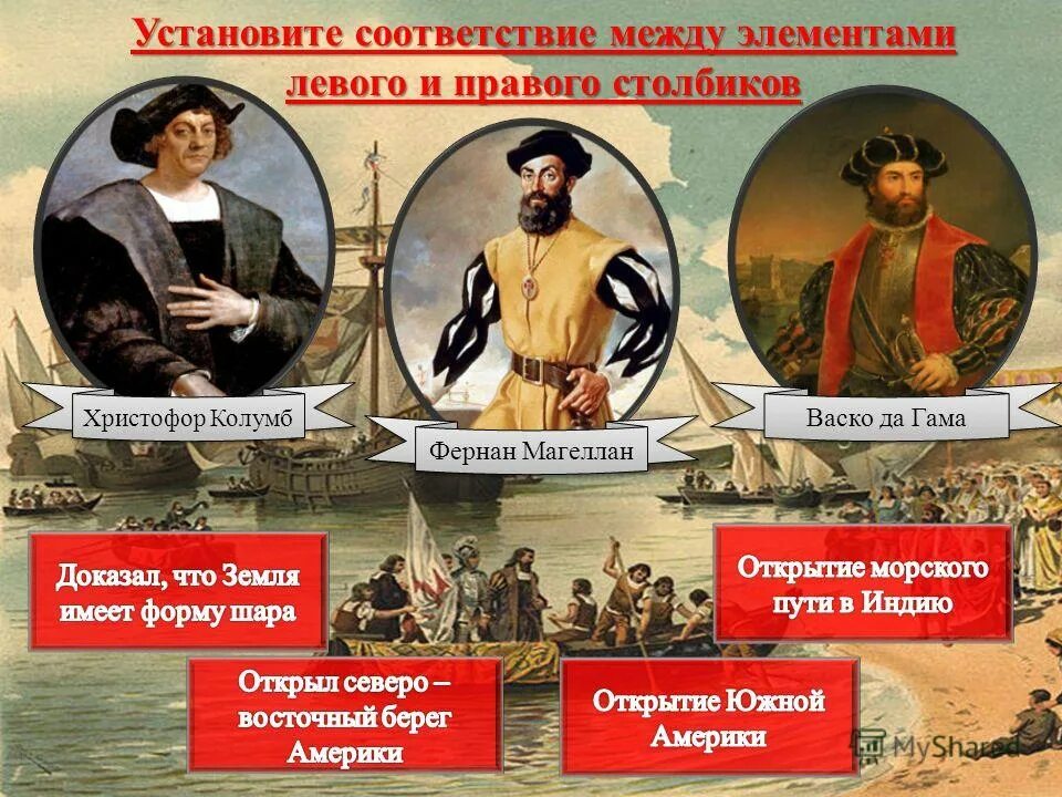 установи соответствие между путешественниками и их достижениями