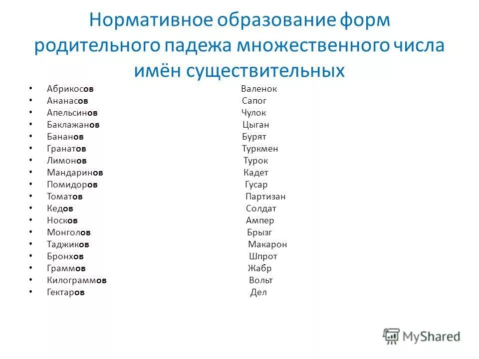 Нормативный вариант слова. Слова в форме родительного падежа множественного числа. Образование форм родительного падежа множественного числа. Слова в родительном падеже множественного числа. Слова имен существительных родительного падежа множественного числа.