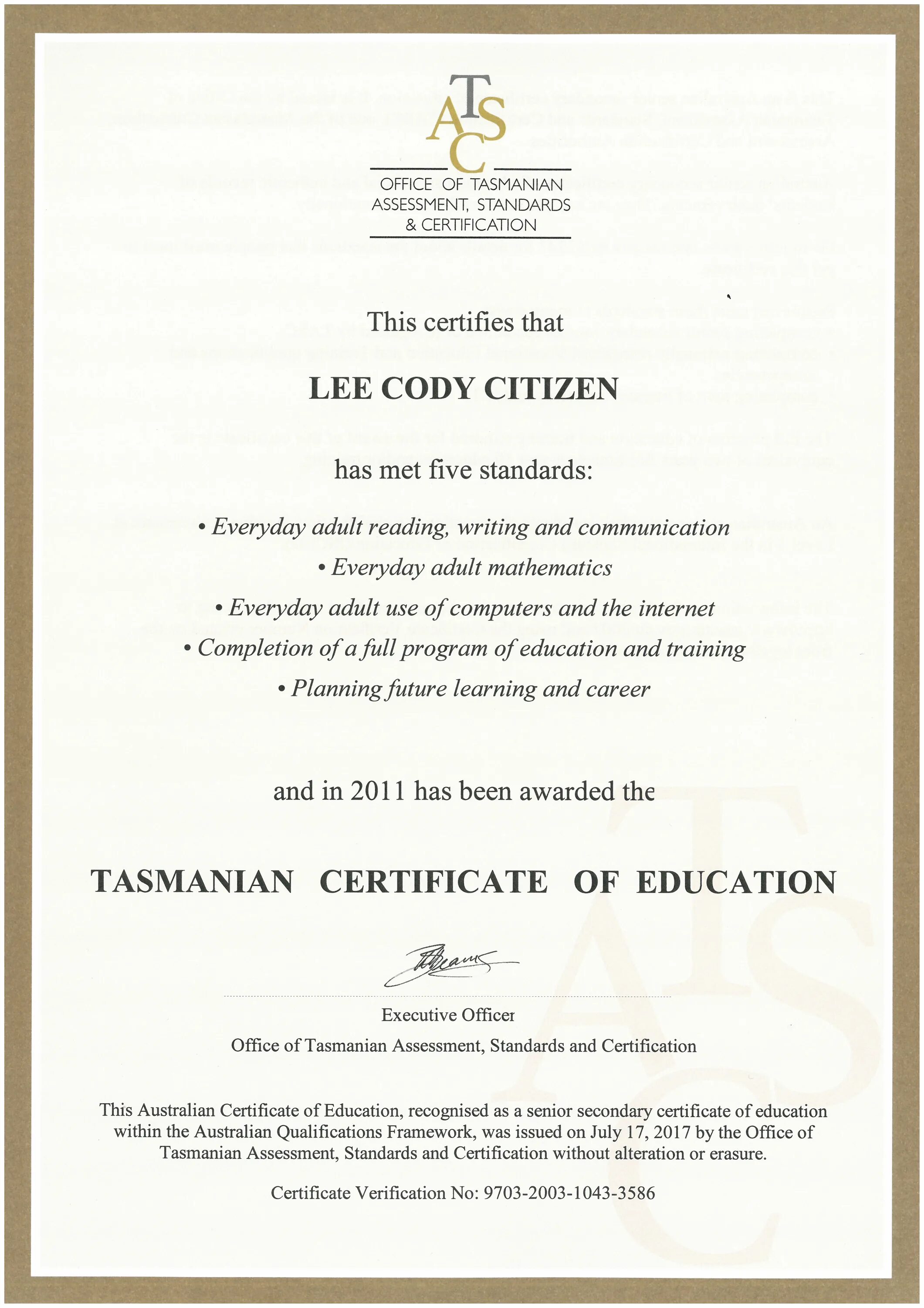 Certificate of secondary education. Certificate of education. senior secondary certificate of education. educational certificates. australia senior secondary certificate of education.