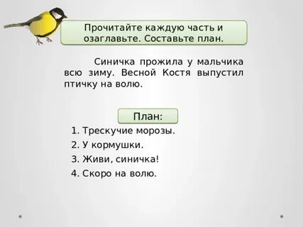 Сколько съест синица прочитайте текст расположенный справа