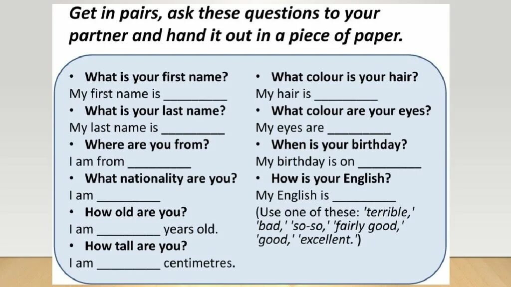 Задания на personal questions. Asking for and giving personal information. About myself questions. About myself questions for Kids. In pairs use the phrases