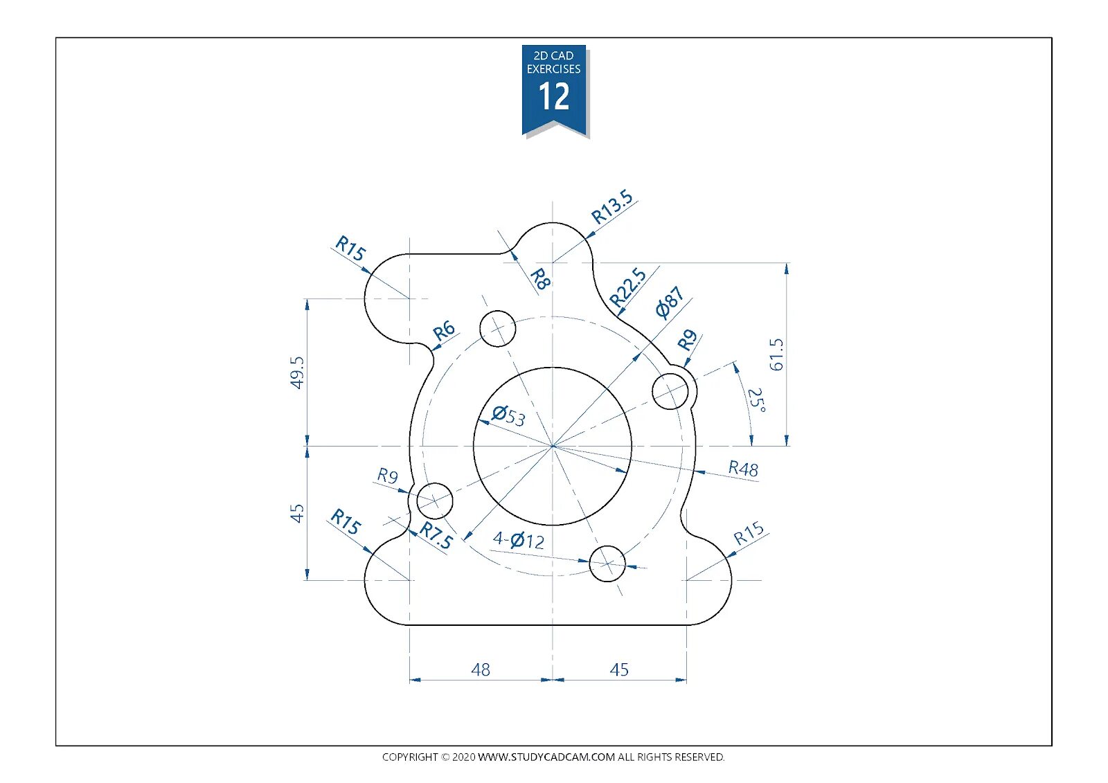 Engineering exercises. 2d cad exercises. 2 cad exercises. tutorial guide to autocad 2025.