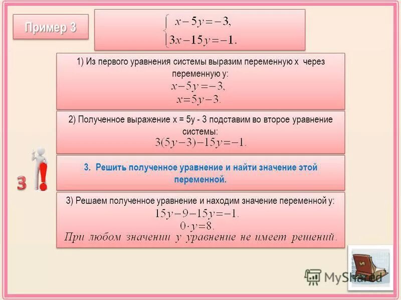 Выражение переменной из уравнения. Выражения с переменными примеры. Решите систему способом подстановки х у 7