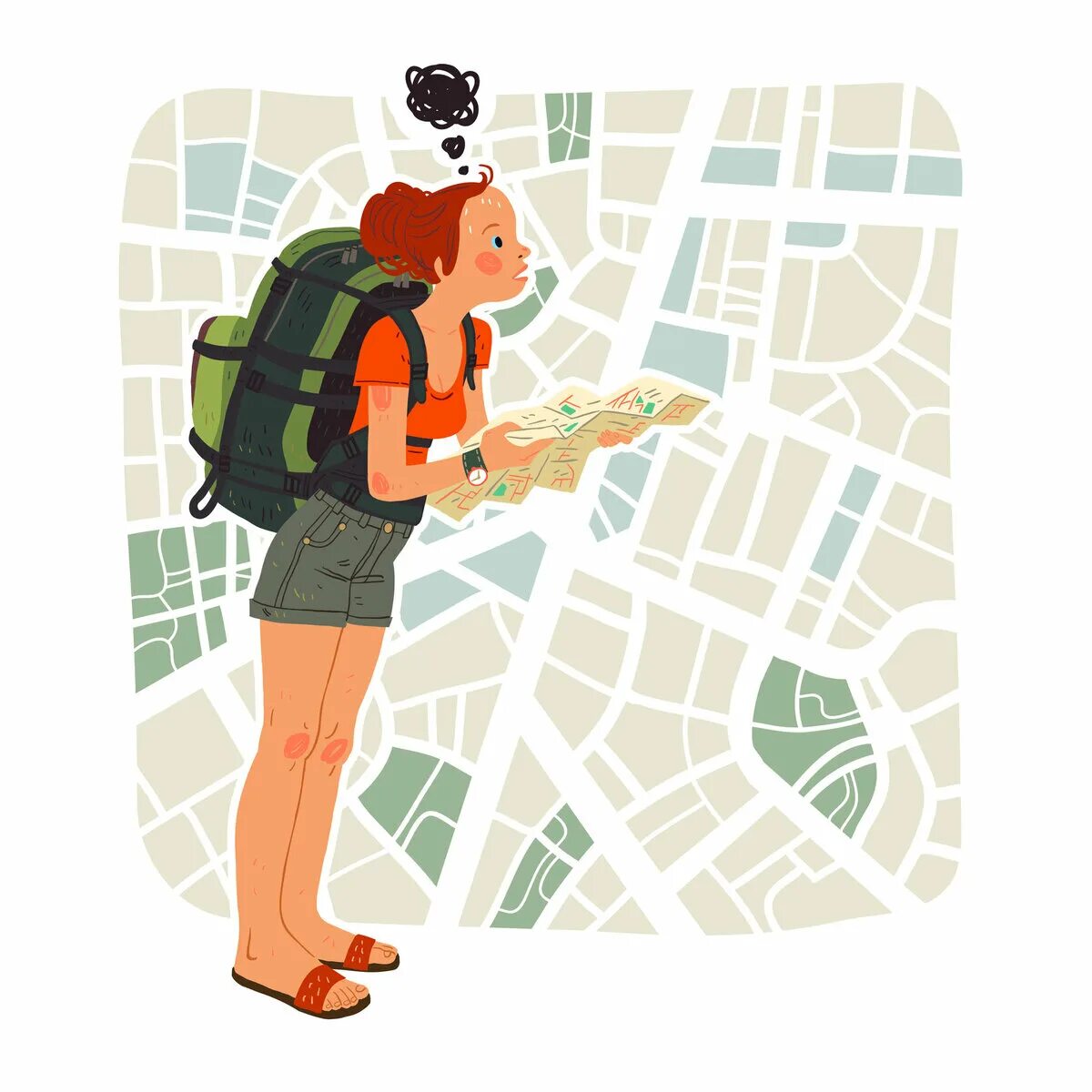 Flat lost. Человек с рюкзаком. Рисование путешествие туризм. Турист иллюстрация. Человек заблудился в городе.