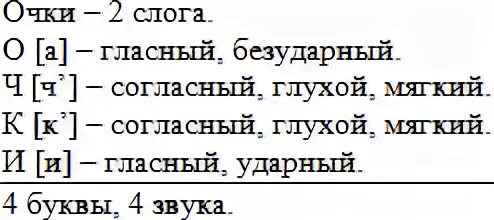 Слово буквенный разбор слова очки